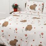 *КПБ 1,5 спальный с 1 нав.50*70, поплин,100% хлопок, пл. 110 гр./кв.м 'Капибара основа (светлый фон)' Пододеяльник 146х217; простыня 150х217; наволочка 50х70-1 шт.