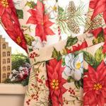 Комплект штор для кухни с подхватами «Доляна. Рождественские цветы», 2 шт., белые, 145?180 см