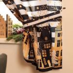 Комплект штор для кухни с подхватами «Этель. Золотой город, 2 шт., белые, чёрные, 145?180 см