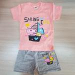 Костюм детский с шортами коралловый "Кораблик"