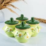 Горшки для запекания Борисовская керамика «Классика», 500 мл, набор 4 шт., зелёные