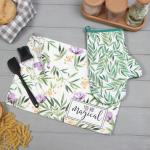Кухонный набор подарочный Leaves: полотенце, варежка-прихватка, кисть, лопатка, венчик