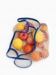 Сумка-авоська плетёная, клетка 1.5 см, бежевая/синяя