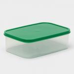 Контейнер для хранения еды Доляна, пищевой 1.2 л, пластик, прозрачный, крышка зелёная