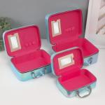 Набор шкатулок для украшений с зеркалом «Плетение», 3 шт., искусственная кожа, голубая