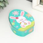 Металлическая шкатулка-яйцо «Зайчик с охапкой раскрашенных яиц», для украшений, хранения мелочи, 11.7?9.2?4.5 см