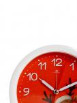 Будильник «Новогодний олень», плавный ход, d=15 см, красный, корпус белый