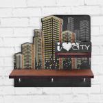 Ключница деревянная с полкой «My city»