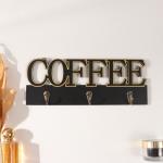 Настенные крючки декоративные «Кофе», дерево, чёрный с золотом, 3?30?12 см