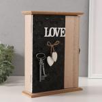 Ключница настенная «Отпечаток листьев. Ключи и сердце», дерево, 6 крючков, чёрный, 6.5?20?26.5 см