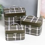 Набор шкатулок для украшений с зеркалом «Клетка. Зелёный», кожзам, кожзам, 3 шт.