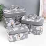 Набор шкатулок для украшений с зеркалом «Цветы. Серый», 3 шт., искусственная кожа