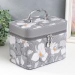 Набор шкатулок для украшений с зеркалом «Цветы. Серый», 3 шт., искусственная кожа