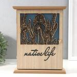 Ключница настенная «Грибы», дерево, 6 крючков, бежево-синяя, 6.2?19.5?25.2 см