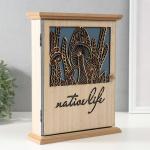 Ключница настенная «Грибы», дерево, 6 крючков, бежево-синяя, 6.2?19.5?25.2 см