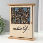 Ключница настенная «Грибы», дерево, 6 крючков, бежево-синяя, 6.2?19.5?25.2 см