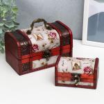 Набор шкатулок для украшений «Сундучок. Розы и марки», дерево, 2 шт., состаренная