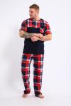 Пижама мужская из футболки с коротким рукавом и брюк из кулирки Макс красная клетка макси