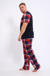 Пижама мужская из футболки с коротким рукавом и брюк из кулирки Макс красная клетка макси