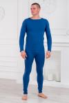 Нательное белье футболка с длиным рукавом и кальсоны кулирка с лайкрой синий макс