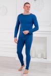 Нательное белье футболка с длиным рукавом и кальсоны кулирка с лайкрой синий макс