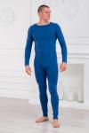 Нательное белье футболка с длиным рукавом и кальсоны кулирка с лайкрой синий макс