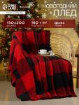 Плед «Этель. Клетка чёрно-красный», 150?200 см, корал-флис 220 г/м?