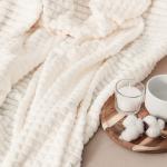 Плед «Этель. Клетка», 150?200 см, корал-флис, 240 г/м?, 100% полиэстер, молочный