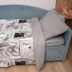 КПБ 1,5 спальный с 1 нав.50*70, поплин,100% хлопок, пл. 110 гр./кв.м 'Коты мемы' Пододеяльник 146х217; простыня 150х217; наволочка 50х70-1 шт.