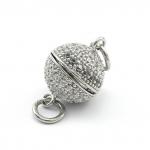 Замок магнитный шарик 10мм с фианитами, цв.серебристый