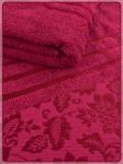 Набор махровых полотенец Атласная лента жаккард вишневый