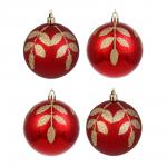 СНОУ БУМ Набор шаров 8 см, 4 шт, красный, пластик, глиттер, 26-116