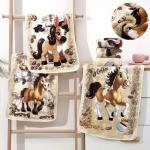 Полотенце из микрофибры "Кофейные лошадки" с атласной каймой 40*60 см.