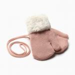 Варежки для девочки меховые MINAKU с отворотом, розовые, размер 15