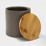 Банка для сыпучих «Дымка», 1.1 л, 12?13 см, с бамбуковой крышкой, керамика, бежевая