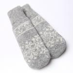 Варежки женские шерстяные, светло-серые, белый, размер 20-22