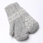 Варежки женские шерстяные, светло-серые, белый, размер 20-22