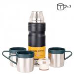 Набор «Мастер К»: термос 680 мл и 3 кружки, сохраняет тепло 12 ч, нержавеющая сталь, пластик, чёрный, зелёный