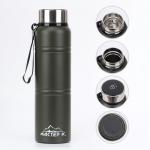 Термос Мастер К Warm, 850 мл, с ситечком, с датчиком температуры, сохраняет тепло 24 ч, нержавеющая сталь, зелёный