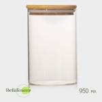 Банка для сыпучих BellaTenero «Эко», 950 мл, 10?15.5 см, с бамбуковой крышкой, стекло, прозрачная