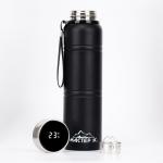 Термос Мастер К Warm, 850 мл, с ситечком, с датчиком температуры, сохраняет тепло 24 ч, нержавеющая сталь, чёрный