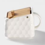 Банка для сыпучих BellaTenero, 800 мл, 14.5?11 см, с ложкой, с бамбуковой крышкой, фарфор, белая