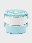 Ланч бокс TAKE IT EASY «Милави», 1.1 л, ёмкость 500 мл, 2 уровня,, сохраняет тепло 2 ч, нержавеющая сталь, белый, голубой