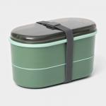 Ланч - бокс для еды двухуровневый с крышкой «Милитари», 17.5?9.2?6 см, 430 мл, 270 мл, столовые приборы, пластик, зелёный