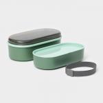 Ланч - бокс для еды двухуровневый с крышкой «Милитари», 17.5?9.2?6 см, 430 мл, 270 мл, столовые приборы, пластик, зелёный