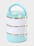 Ланч бокс TAKE IT EASY «Милави», 1.5 л, 3 уровня, сохраняет тепло 2 ч, нержавеющая сталь, белый, голубой