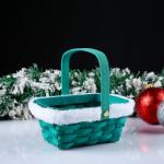Корзина плетёная для хранения «Новогодняя», 15?12?7.5 см, ручка h=17.5 см, зелёная
