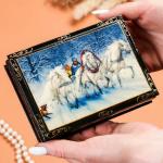 Шкатулка для украшений «Зимняя тройка коней», 10?14 см, лаковая миниатюра