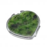 Зеркальце Сердце с накладкой из нефрита, серебристое