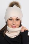 Комплект шапка с помпоном и снуд (молочный) ШПС19-23М